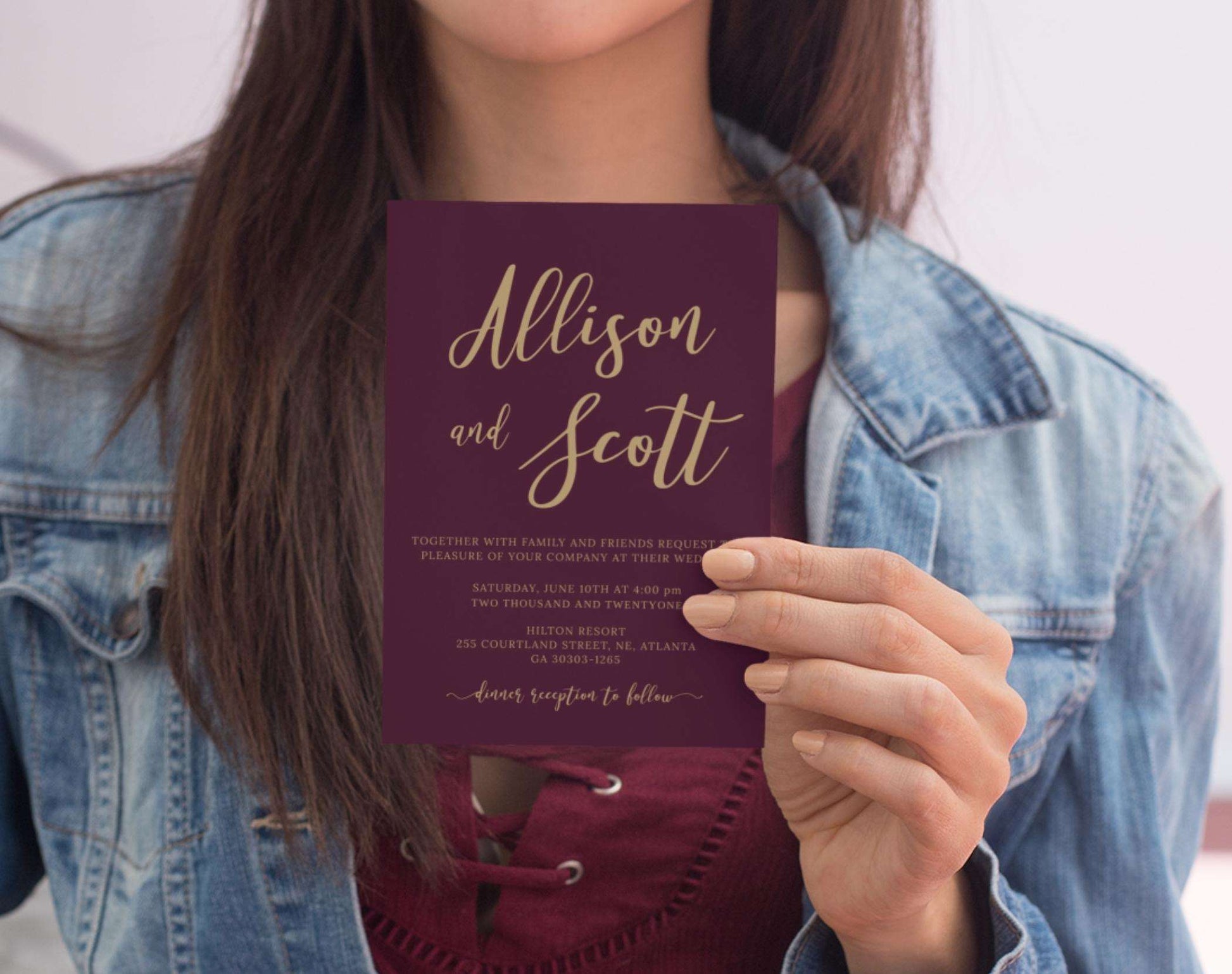 Burgundy Gold Wedding Invitation - Digital Doc Inc