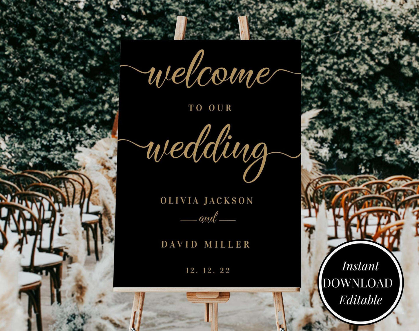 Black & Gold Wedding Welcome Sign - Digital Doc Inc