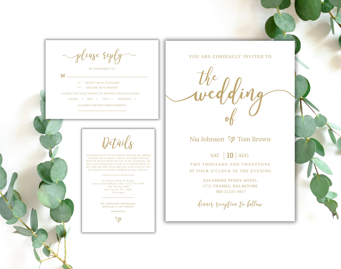 Gold and White Wedding Invitation Template