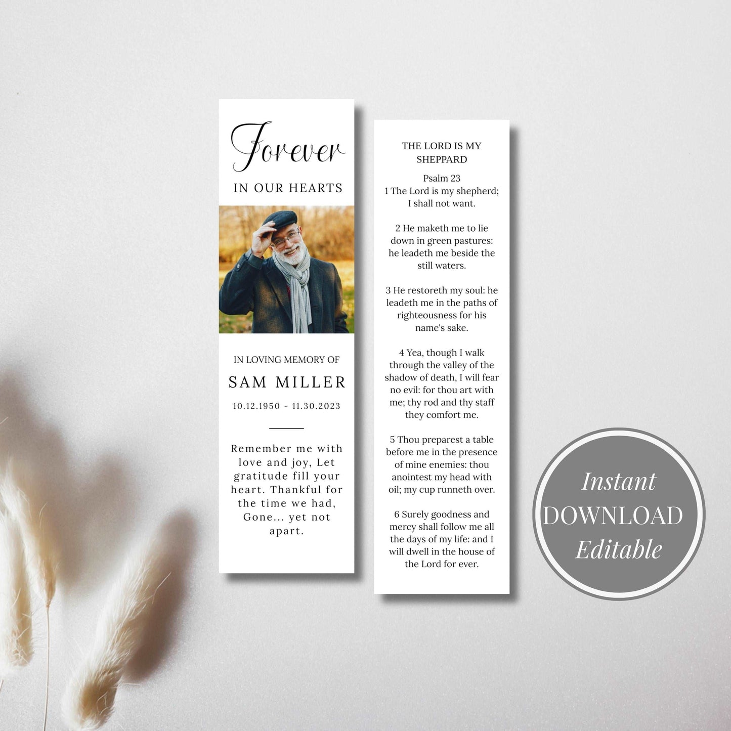 Funeral Bookmark Editable - Digital Doc Inc