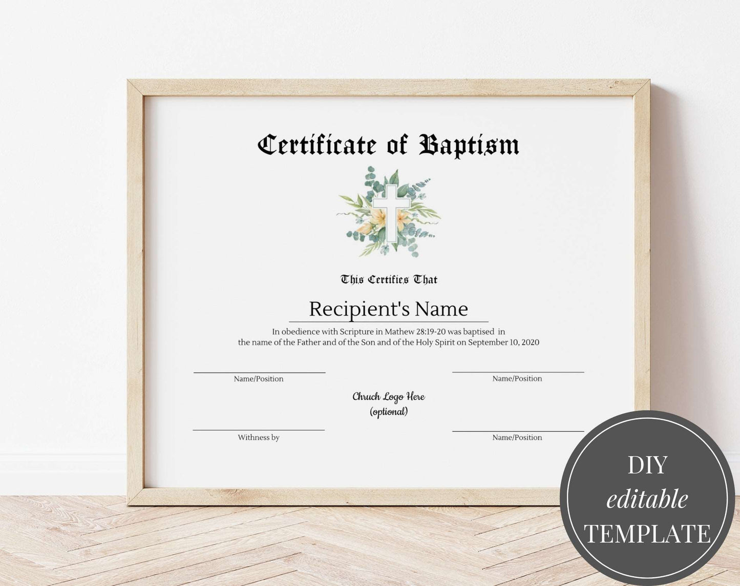 Customizable Baptism Certificate Template - Digital Doc Inc