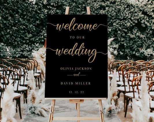 Black & Gold Wedding Welcome Sign - Digital Doc Inc