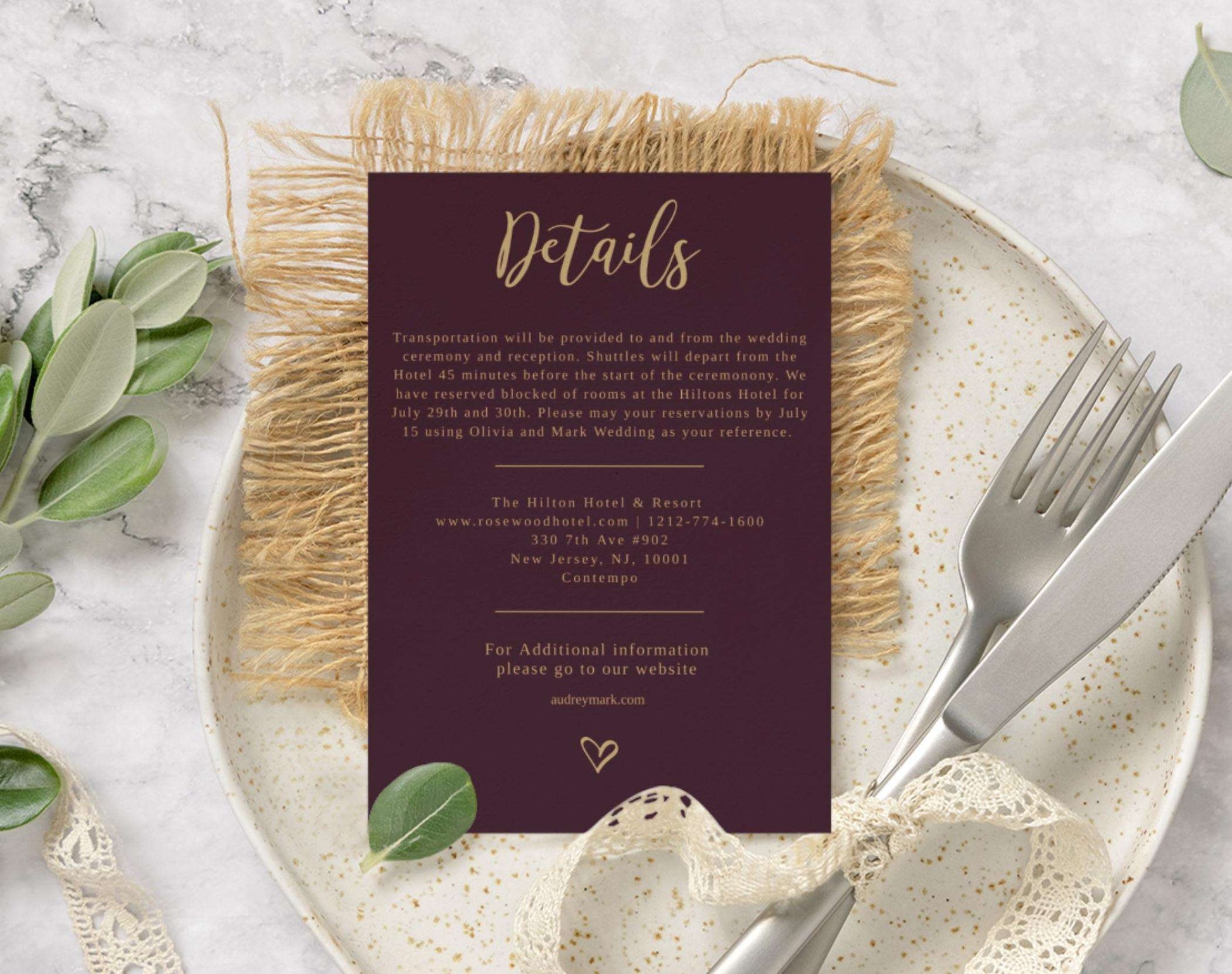 Burgundy Gold Wedding Invitation - Digital Doc Inc