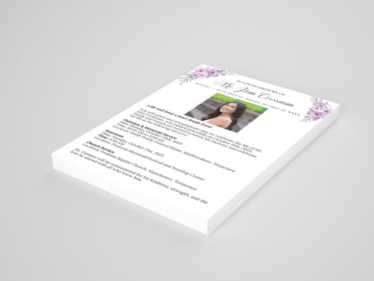 Purple / Lavender Funeral Celebration of Life Program