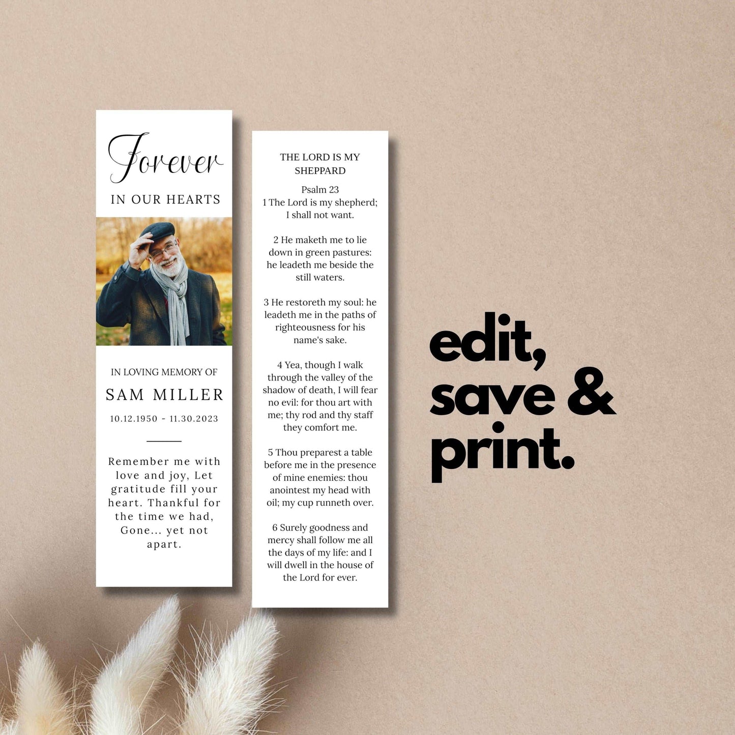Funeral Bookmark Editable - Digital Doc Inc