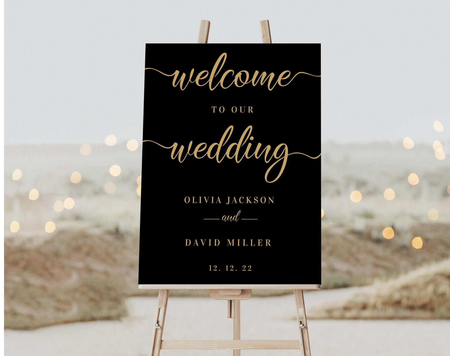 Black & Gold Wedding Welcome Sign - Digital Doc Inc