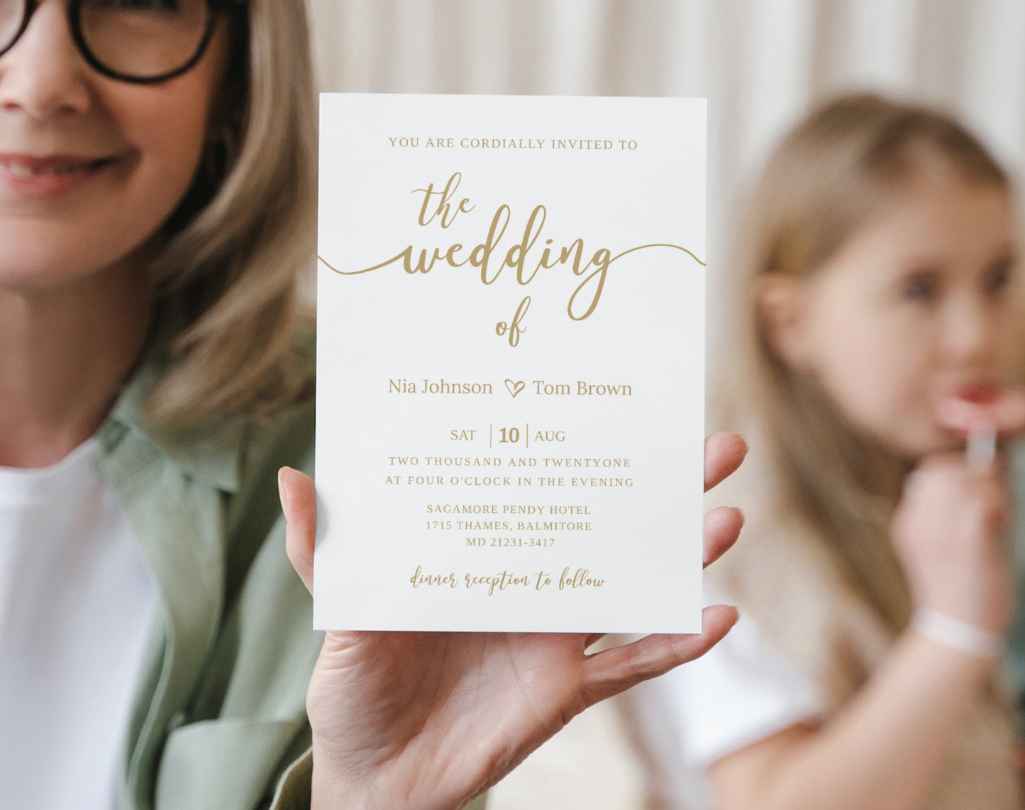 Gold and White Wedding Invitation Template