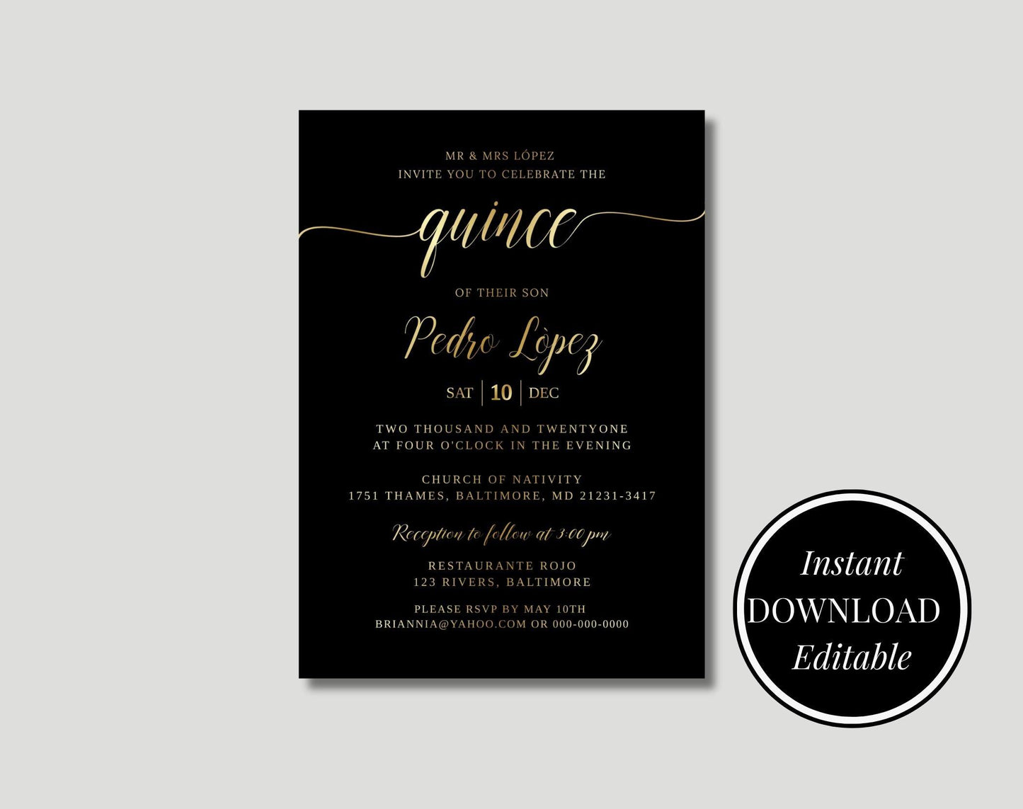 Quince Invitation Template 15th birthday invitation - Digital Doc Inc