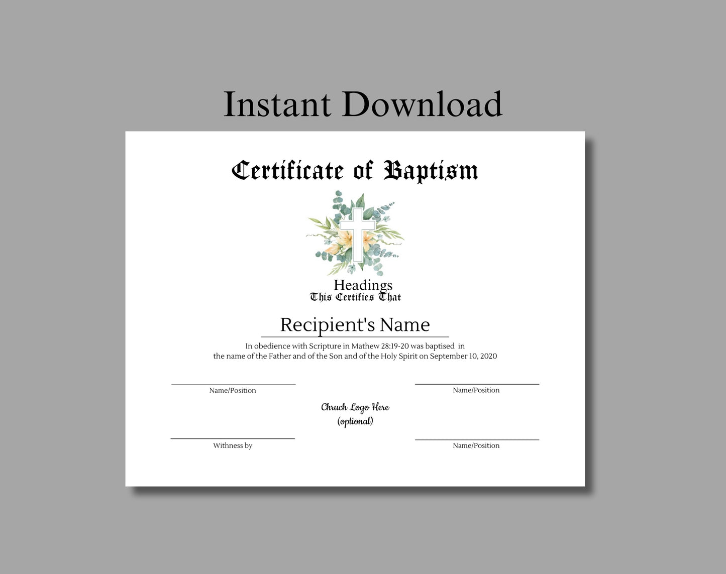 Customizable Baptism Certificate Template - Digital Doc Inc