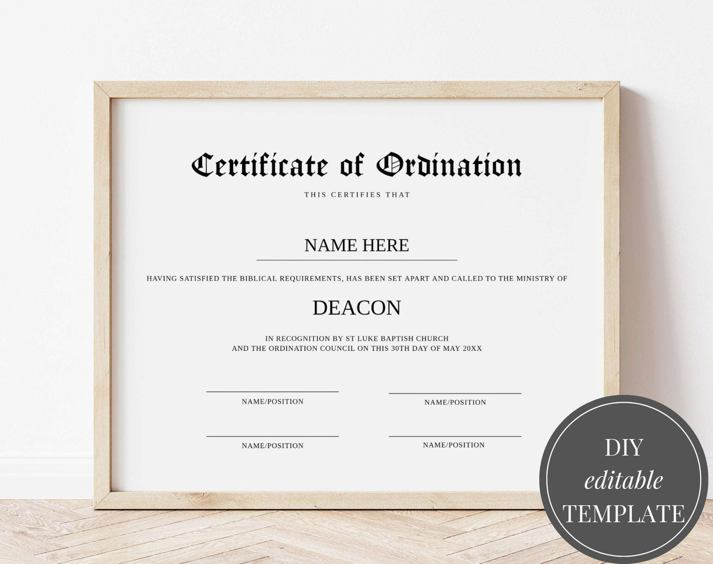 Customizable Certificate of Ordination - Digital Doc Inc