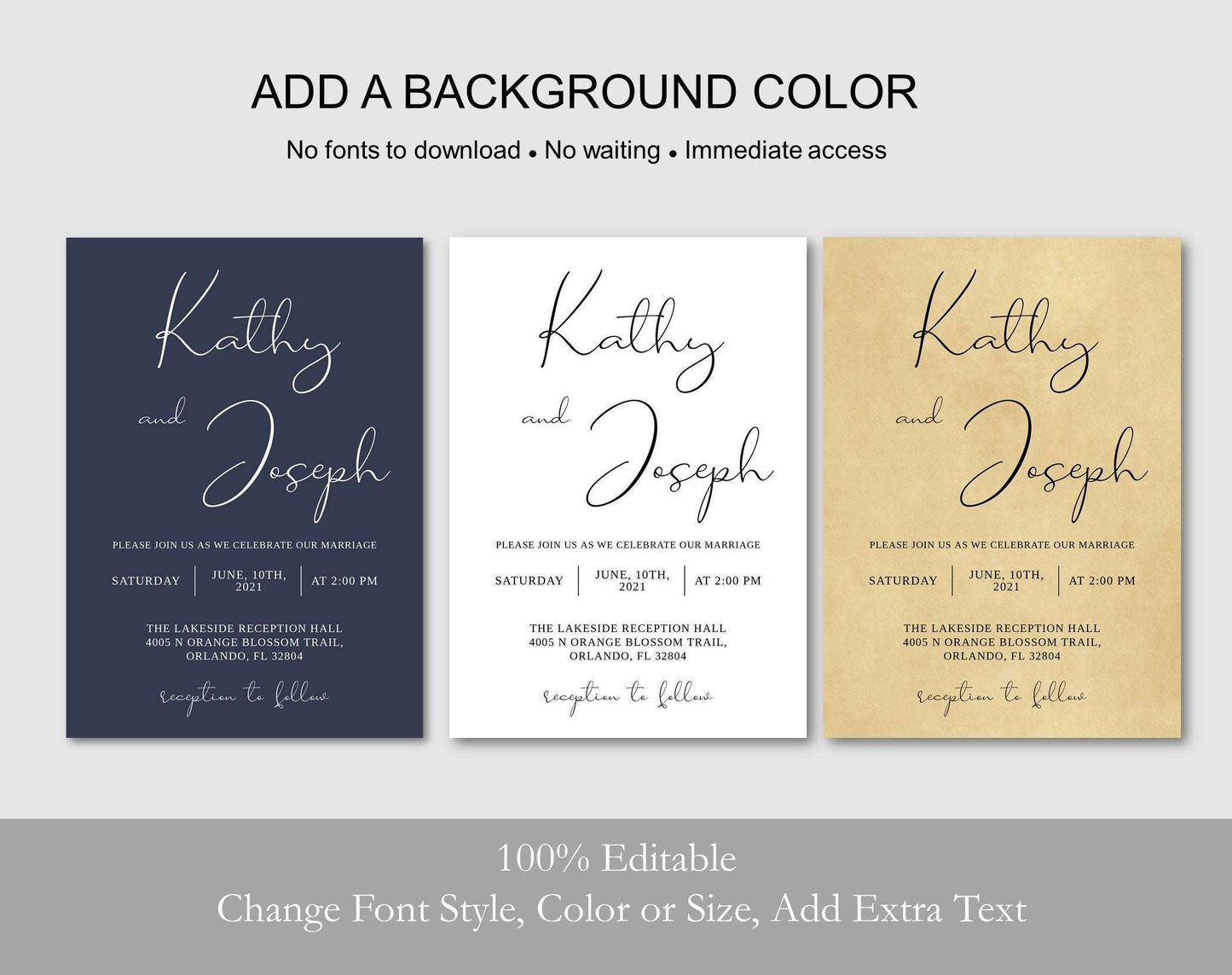 Stylish Navy Wedding Invitation Template - Digital Doc Inc