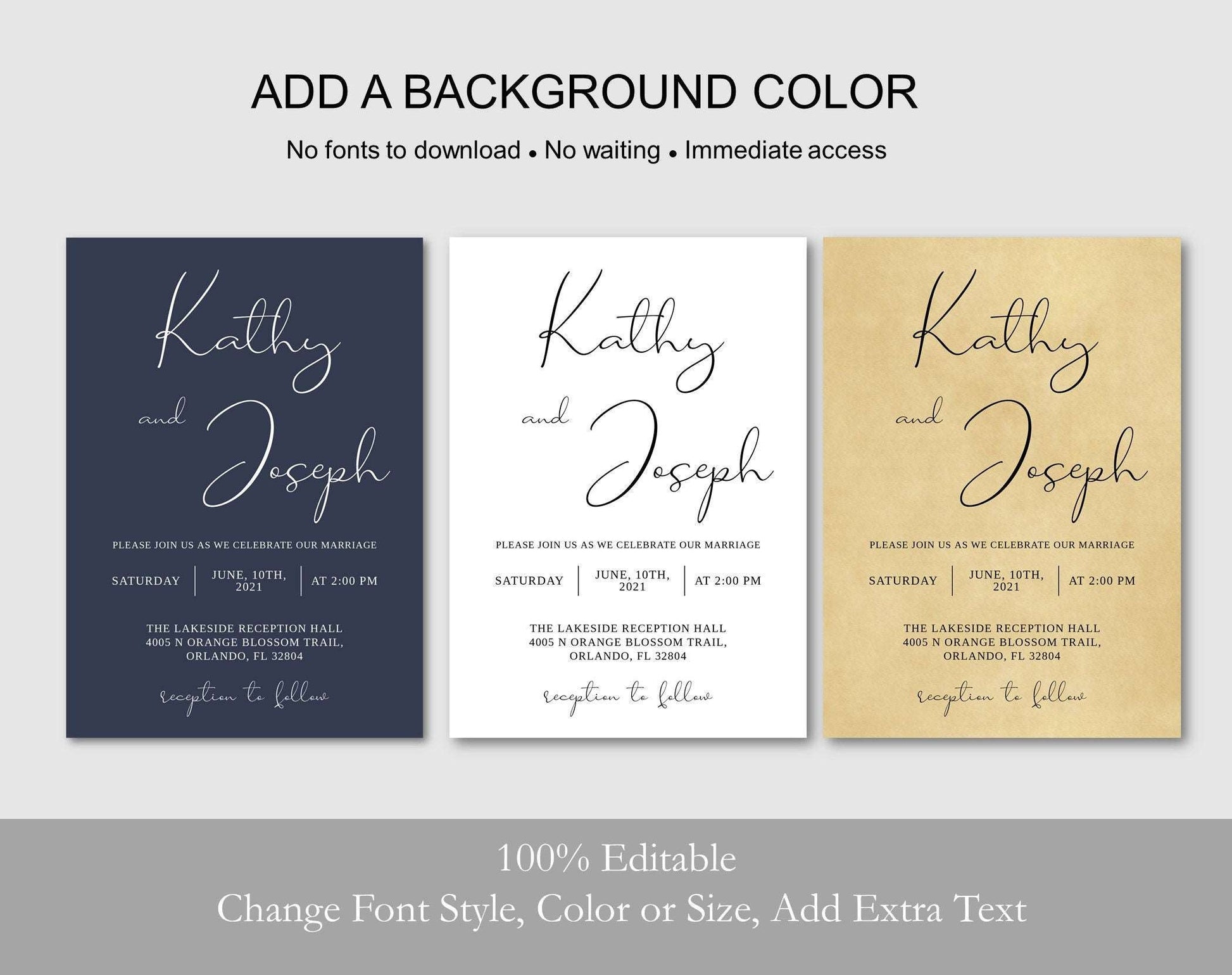 Stylish Navy Wedding Invitation Template - Digital Doc Inc