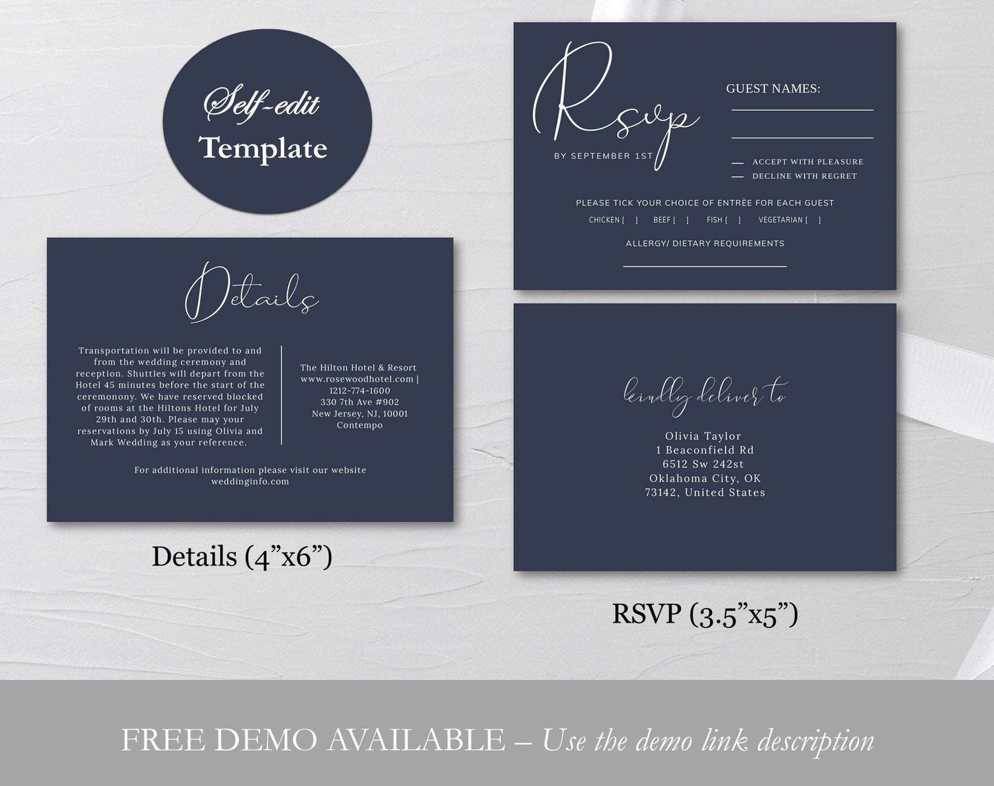 Stylish Navy Wedding Invitation Template - Digital Doc Inc