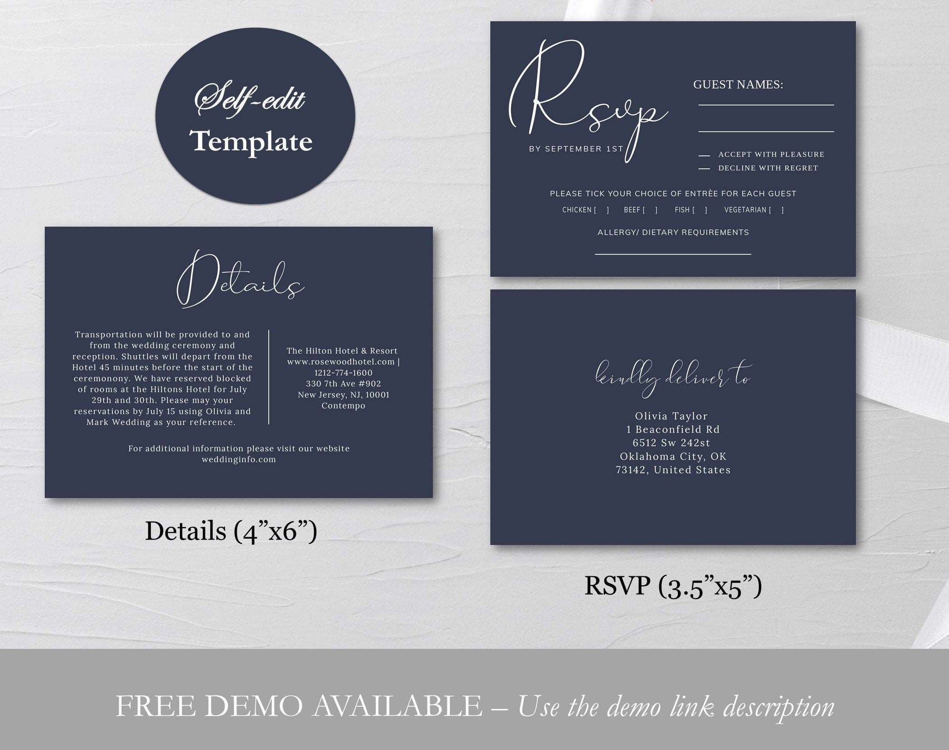 Stylish Navy Wedding Invitation Template - Digital Doc Inc