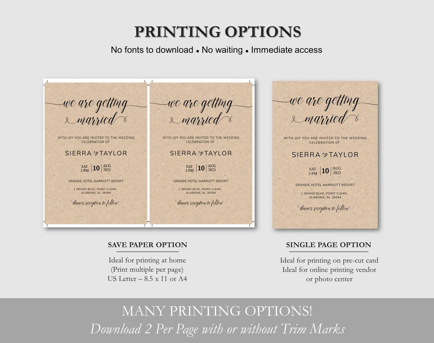 Printable Rustic Wedding Invitation Set - Digital Doc Inc