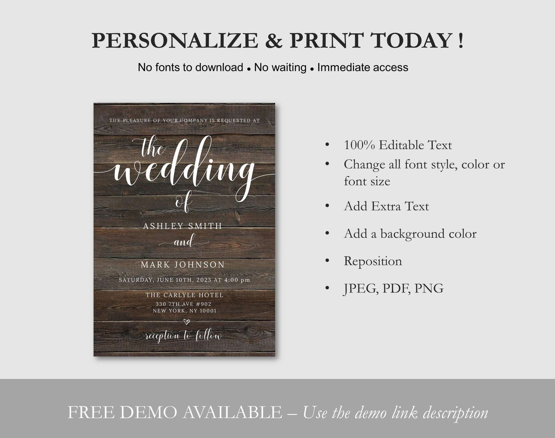 Rustic Wedding Invitation Template - Digital Doc Inc