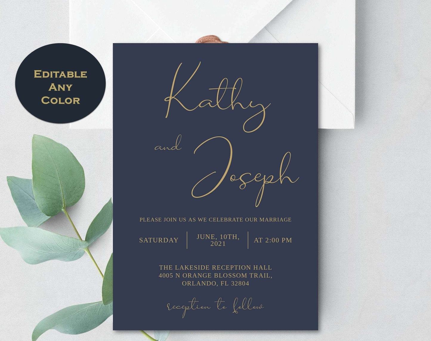 Stylish Navy Wedding Invitation Template - Digital Doc Inc