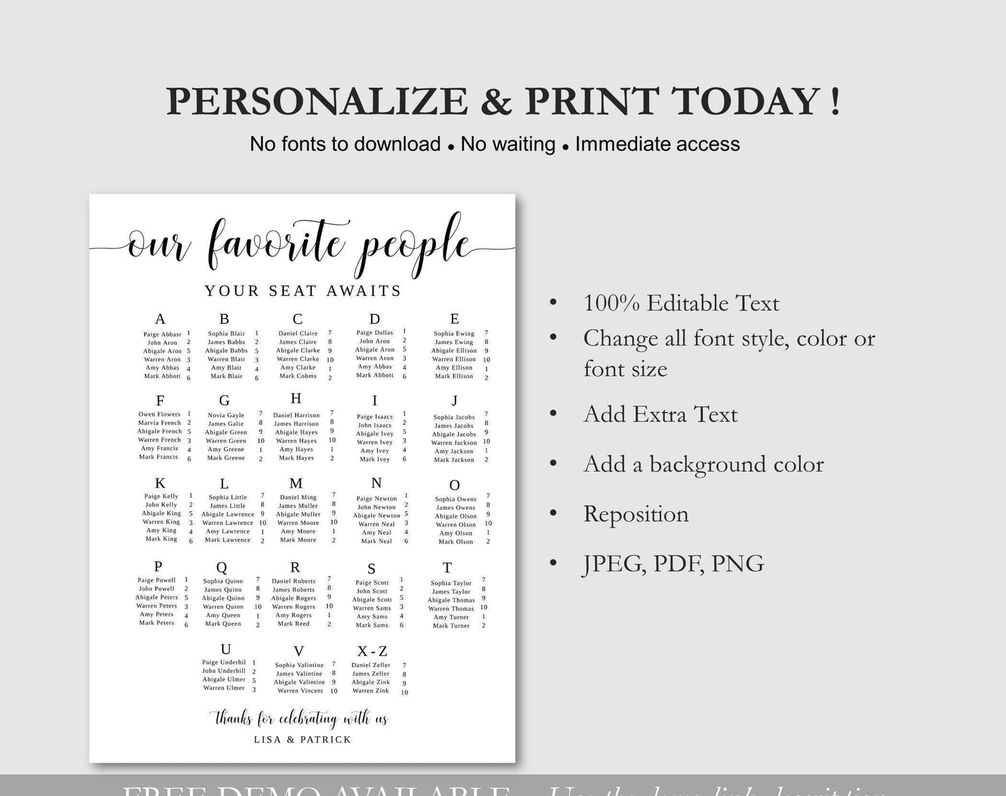Wedding Seating Chart Template - Digital Doc Inc