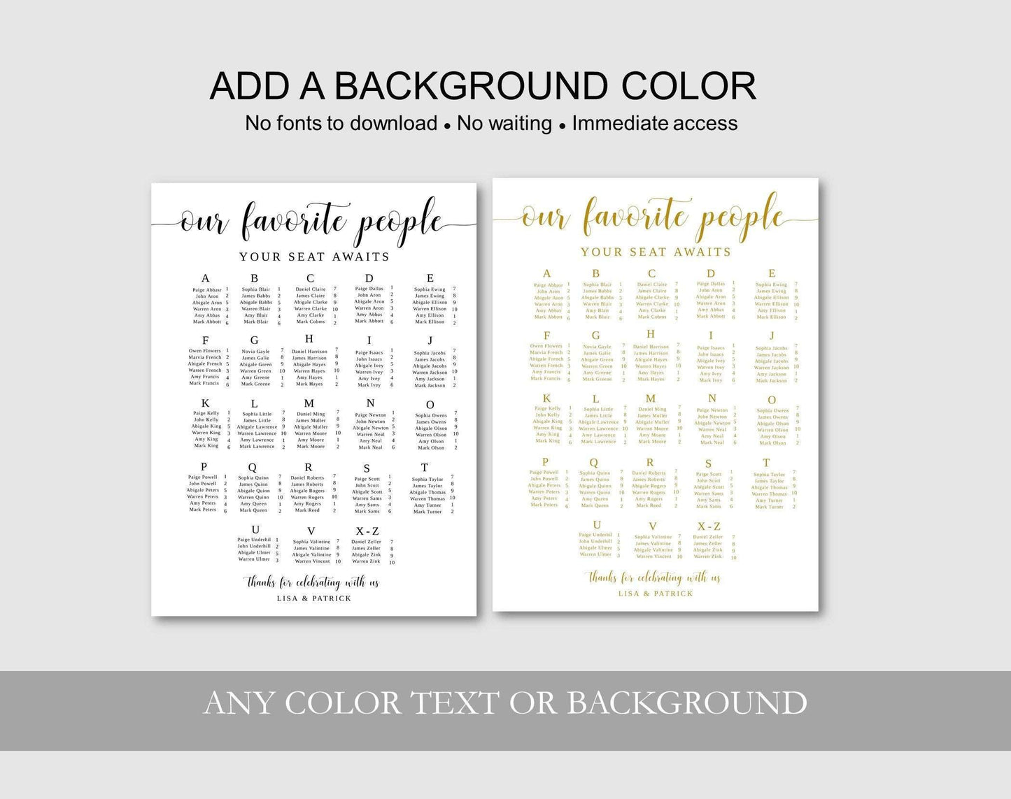 Wedding Seating Chart Template - Digital Doc Inc