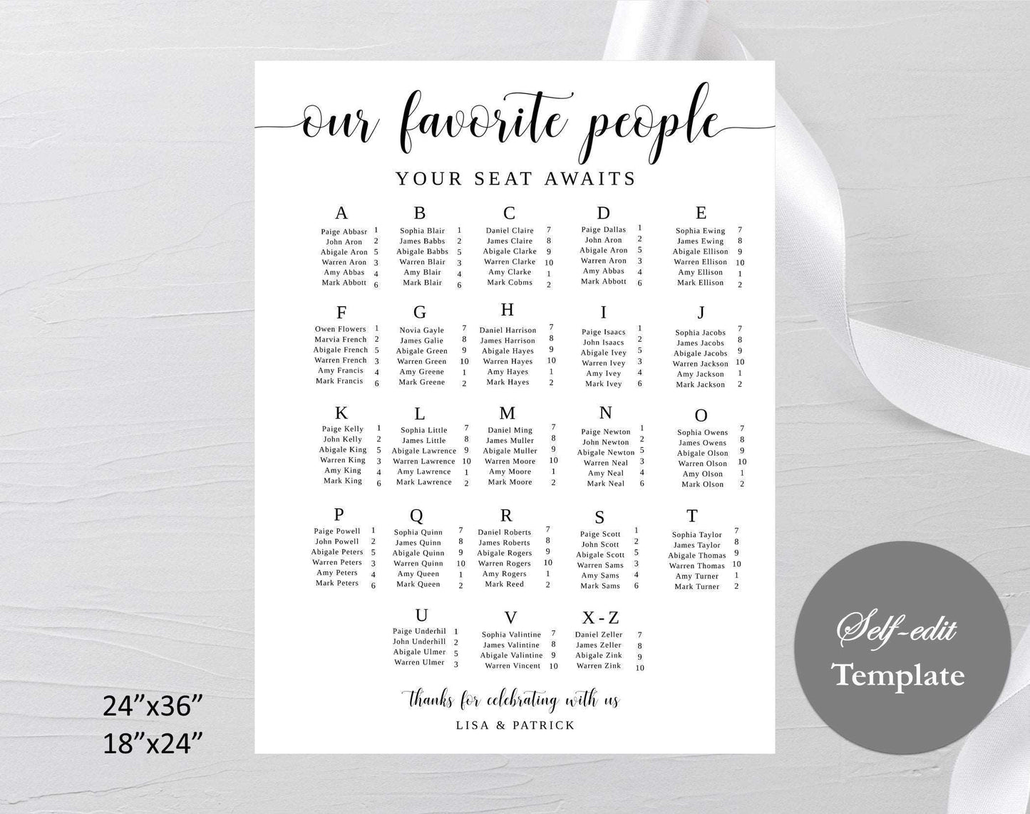 Wedding Seating Chart Template - Digital Doc Inc