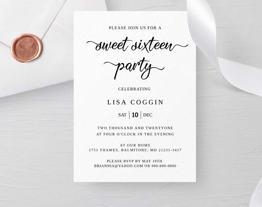 Sweet 16 Birthday Invitation Template - Digital Doc Inc