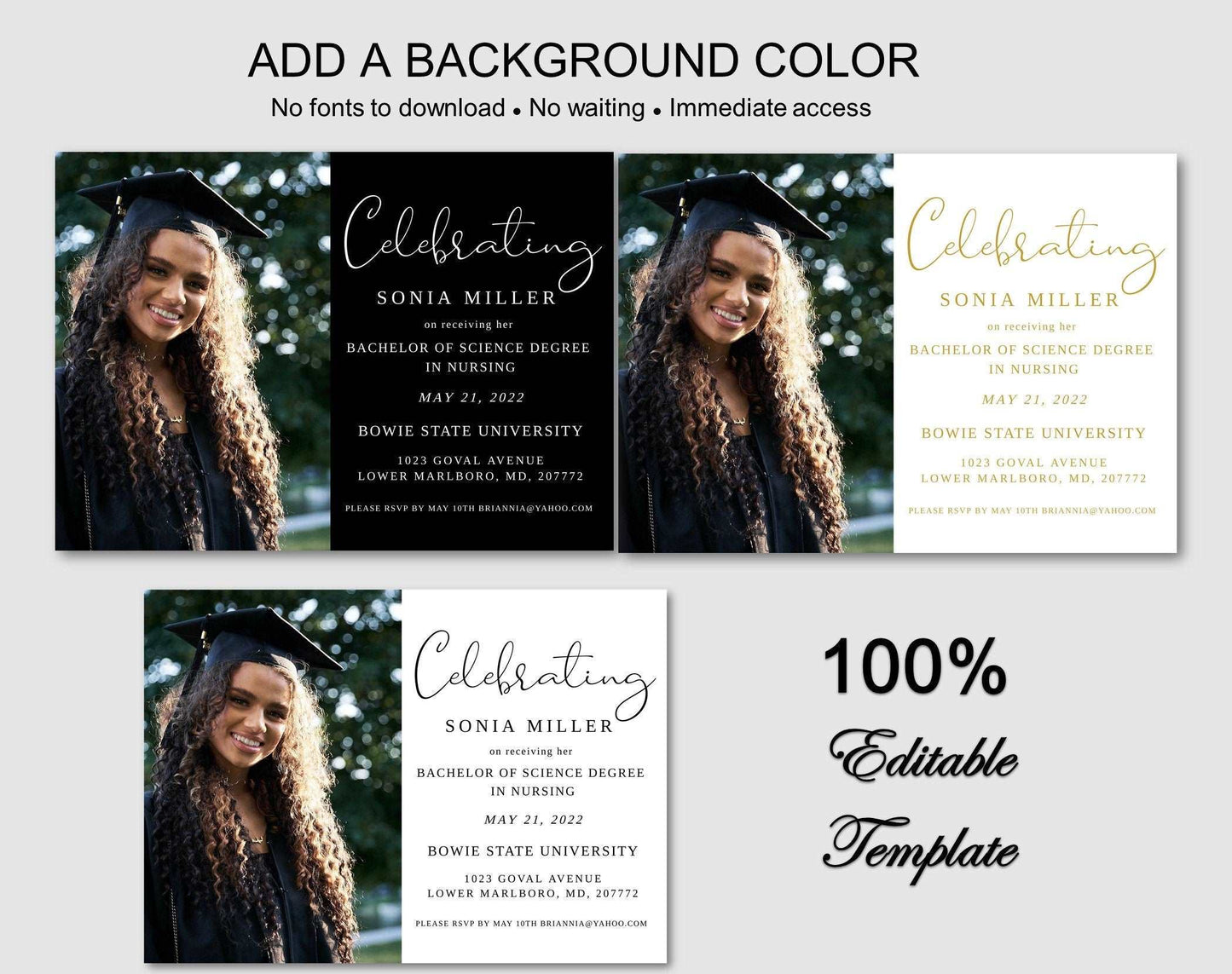 Graduation Card Template, Photo Graduation Invitation, Instant Download, Graduation Dinner Party, RN, BSN, NP, Lpn College, Senior, Editable