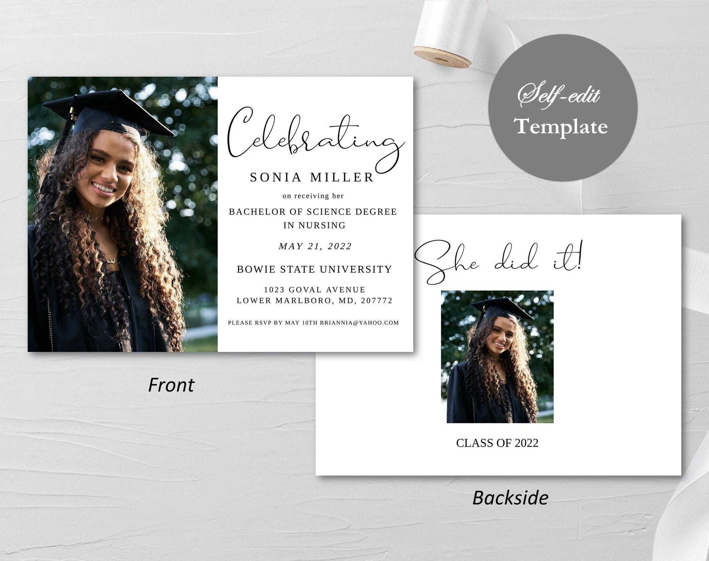 Graduation Card Template, Photo Graduation Invitation, Instant Download, Graduation Dinner Party, RN, BSN, NP, Lpn College, Senior, Editable