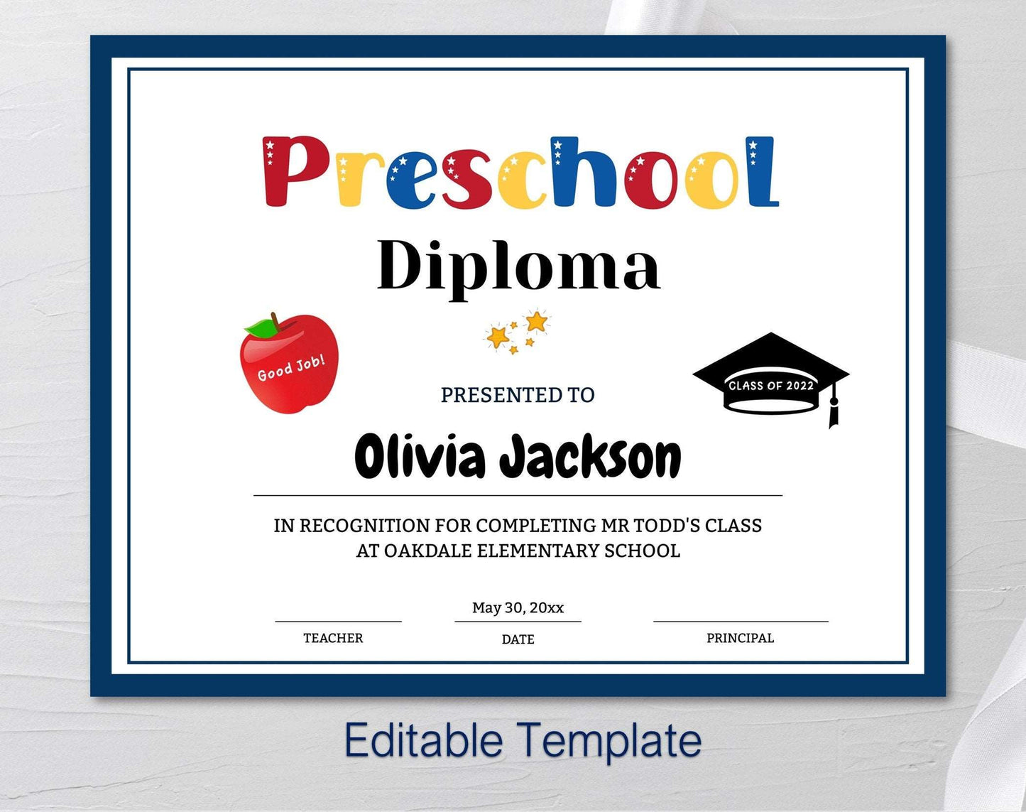 Preschool or Elementary Graduation Diploma Printable
