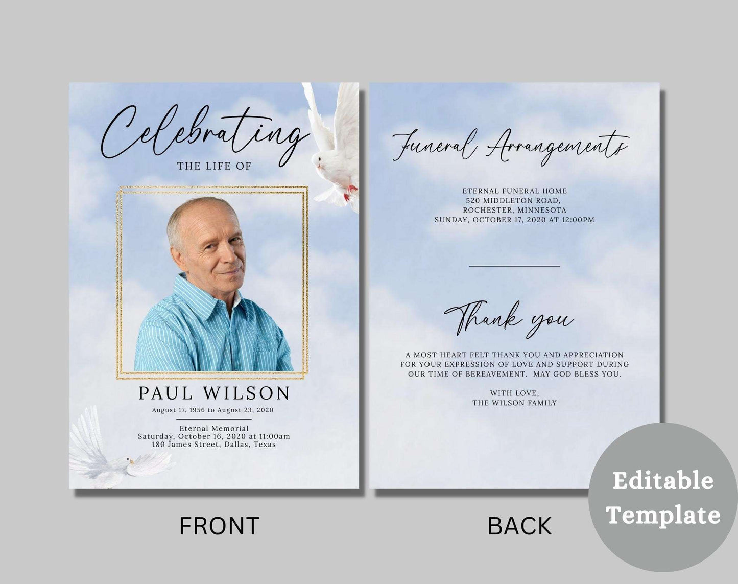 Blue Clouds Funeral Program Design - Digital Doc Inc