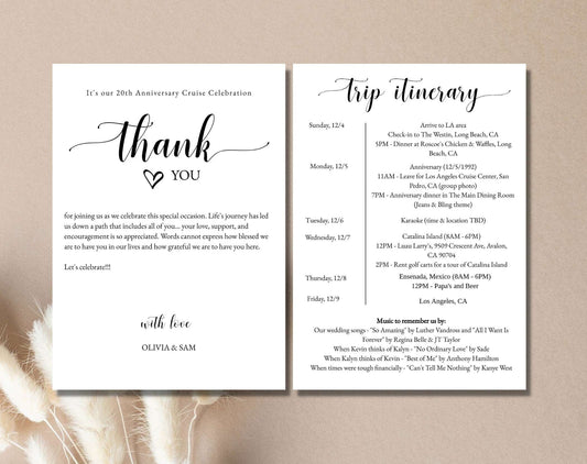 Weekend Anniversary Itinerary Template - Digital Doc Inc