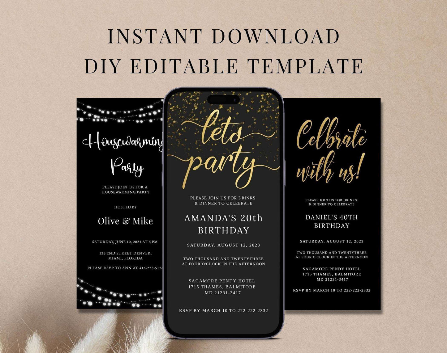 Black Gold Glitter WhatsApp Invitation Template - Digital Doc Inc