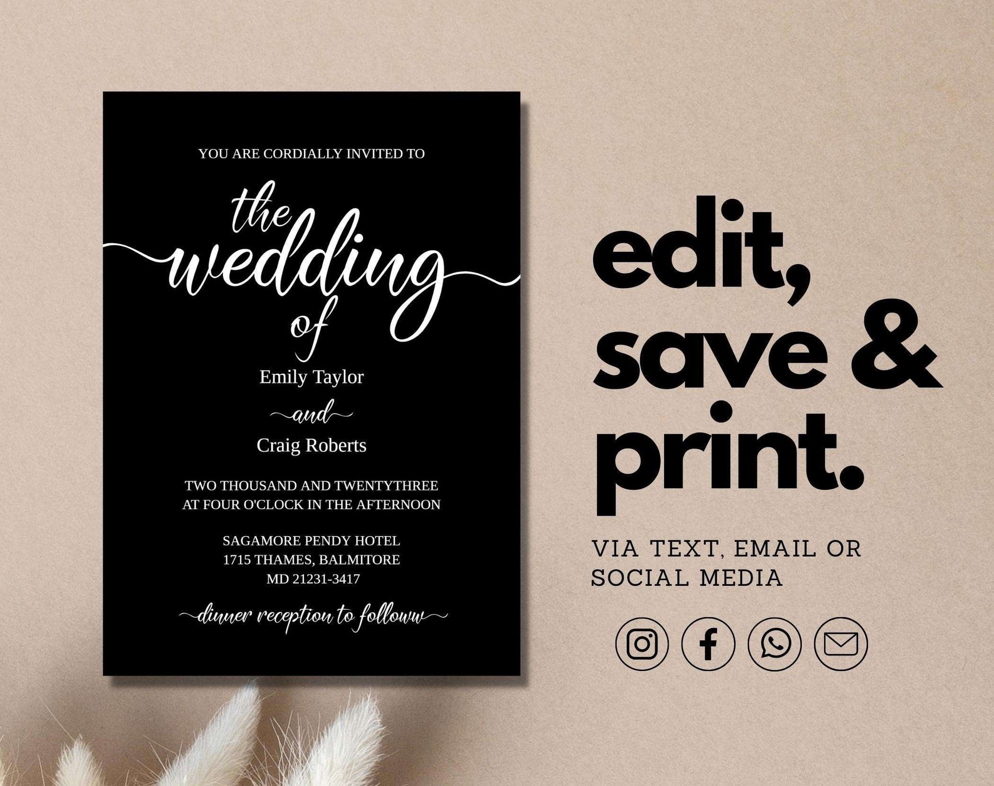 Modern Black Wedding Invitation Stationery - Digital Doc Inc