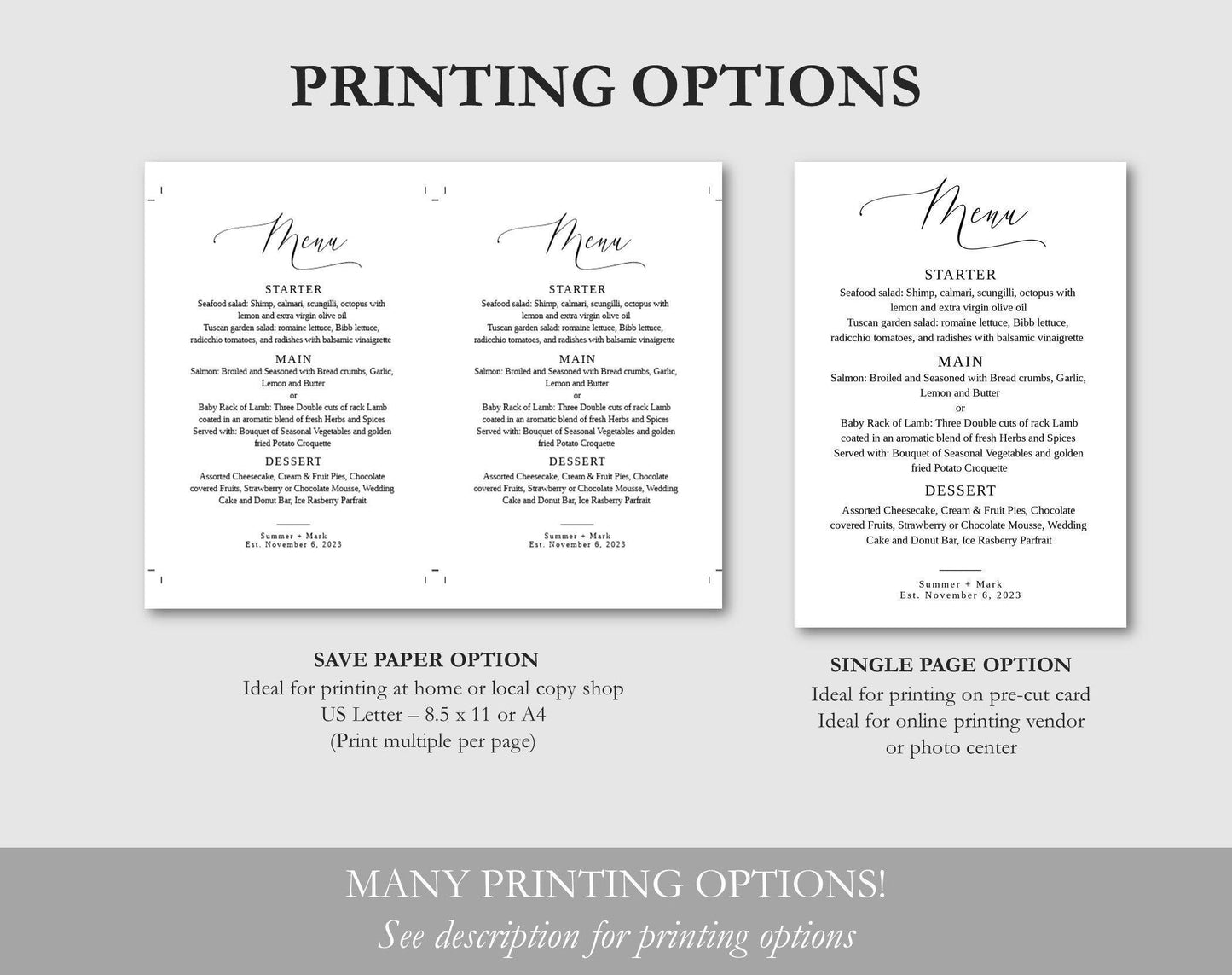 Black and Gold Wedding Menu - Digital Doc Inc