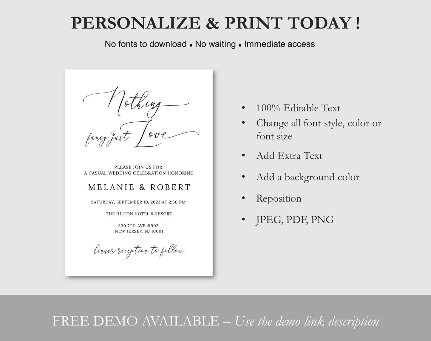 Nothing Fancy Just Love Wedding Invitation - Digital Doc Inc