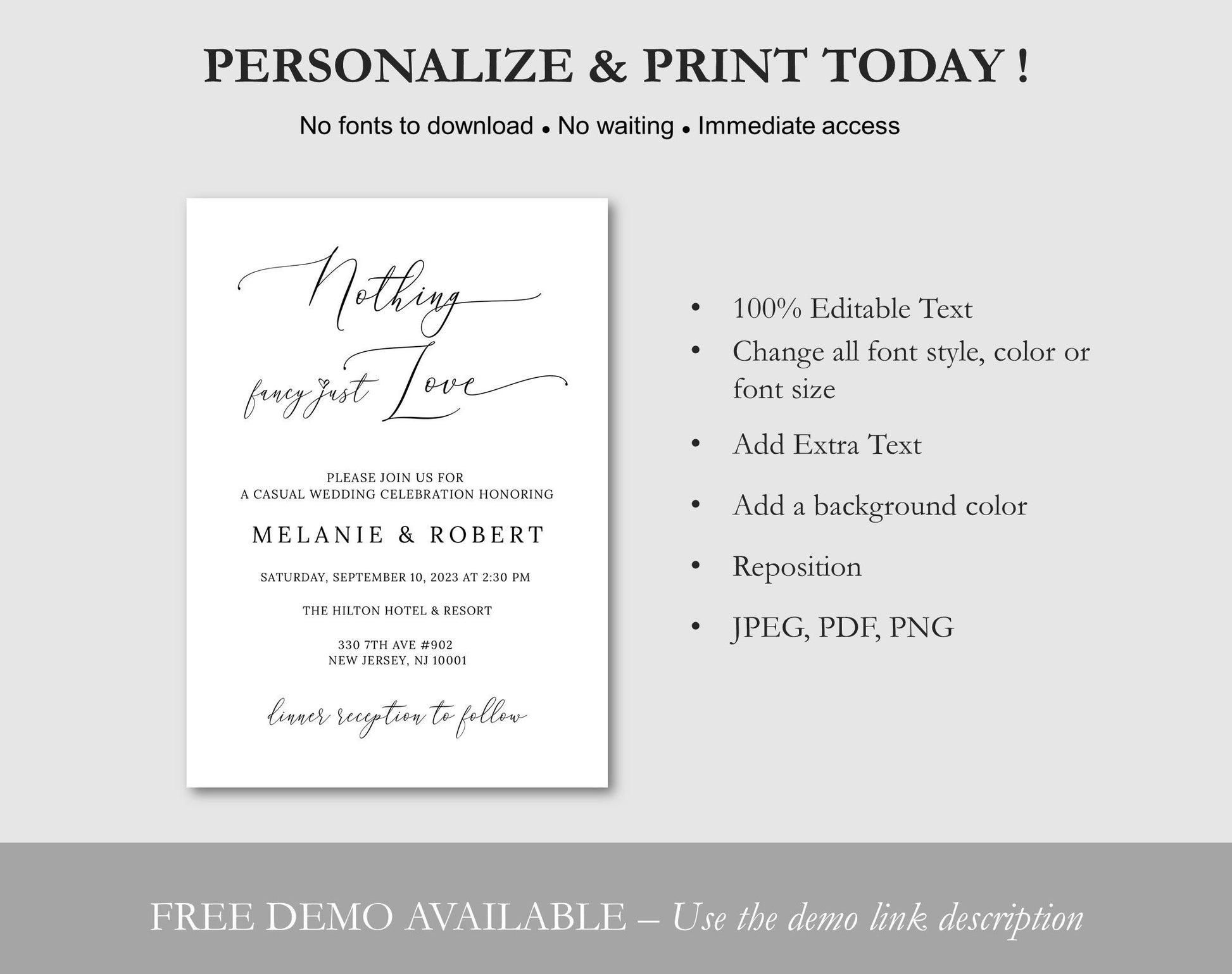 Nothing Fancy Just Love Wedding Invitation - Digital Doc Inc