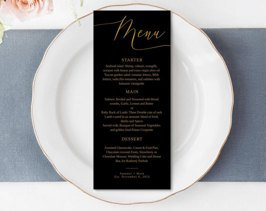 Black and Gold Wedding Menu - Digital Doc Inc