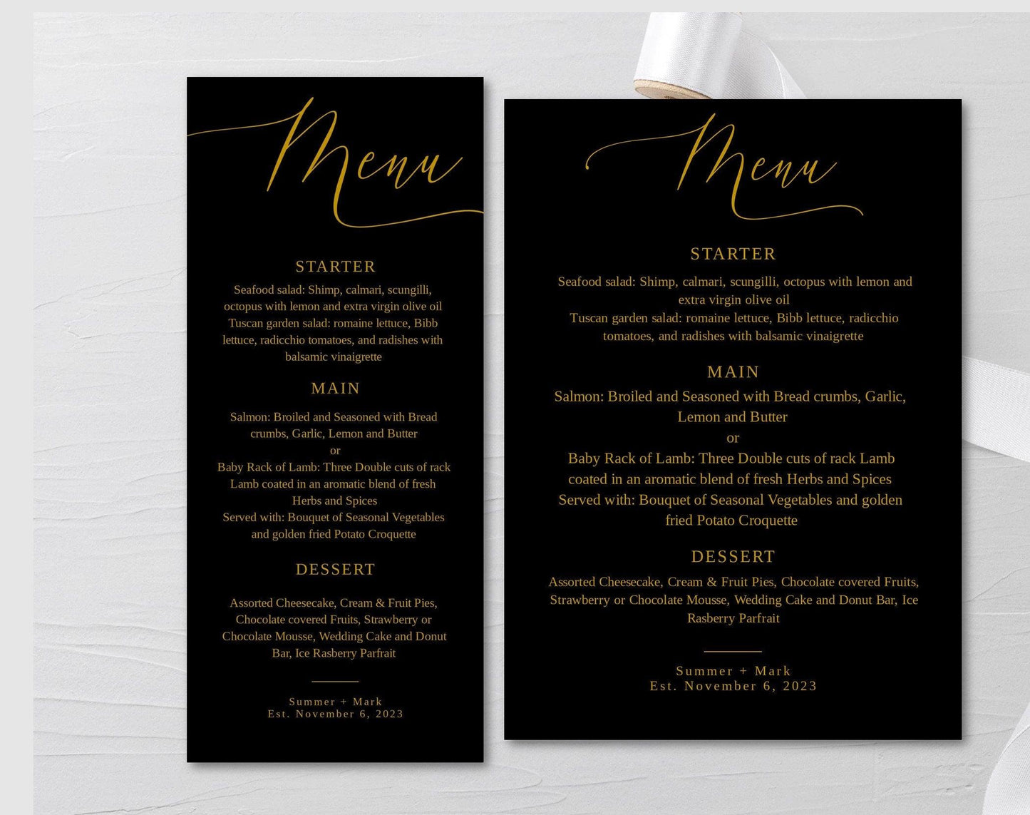 Black and Gold Wedding Menu - Digital Doc Inc