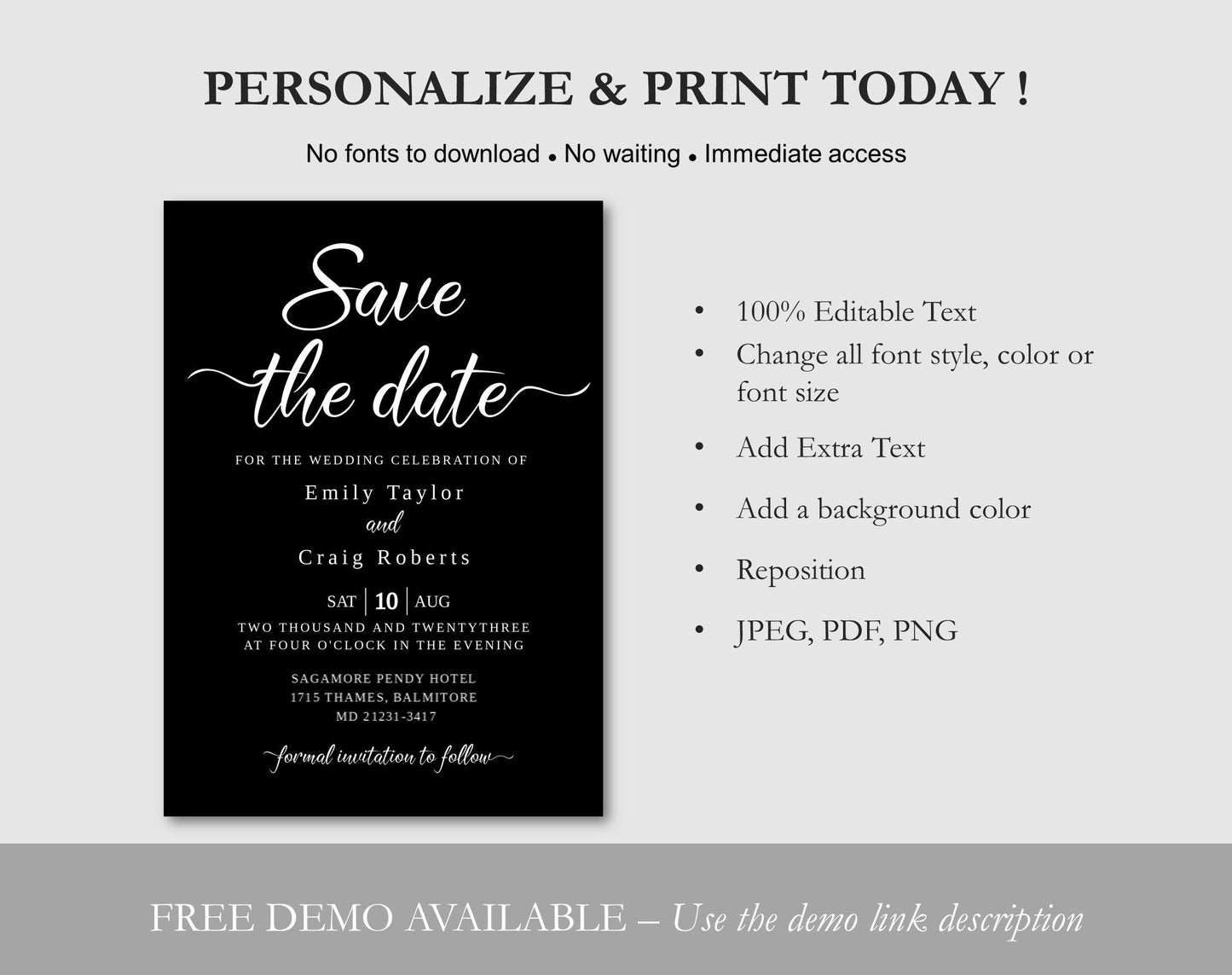 Black Save the Date Template - Digital Doc Inc