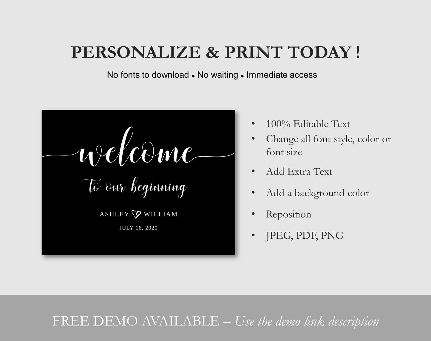 Black & White Wedding Welcome Sign - Digital Doc Inc