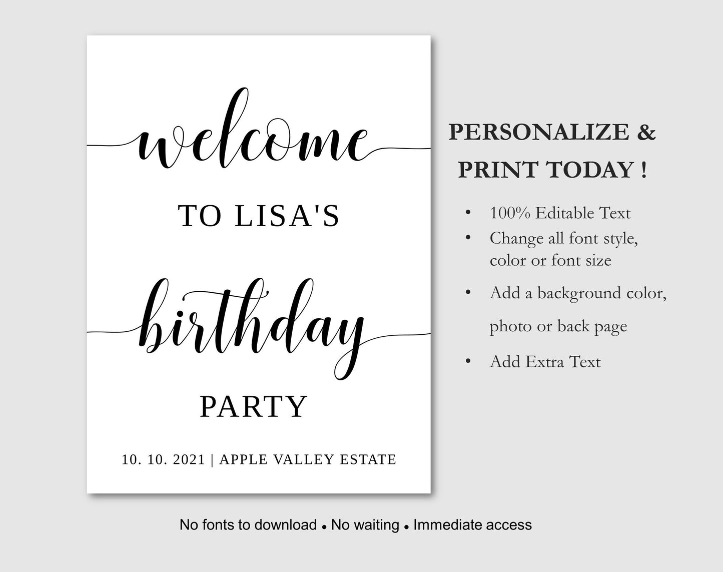 Birthday Party Welcome Sign Blue and Gold - Digital Doc Inc