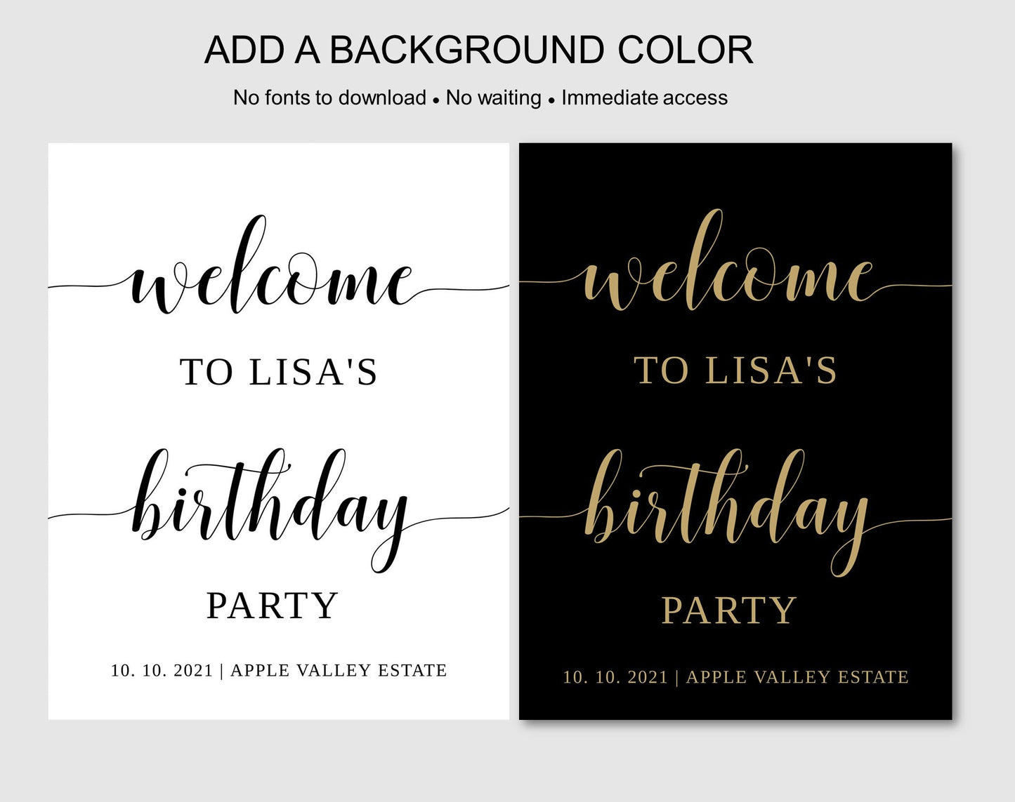 Birthday Party Welcome Sign Blue and Gold - Digital Doc Inc