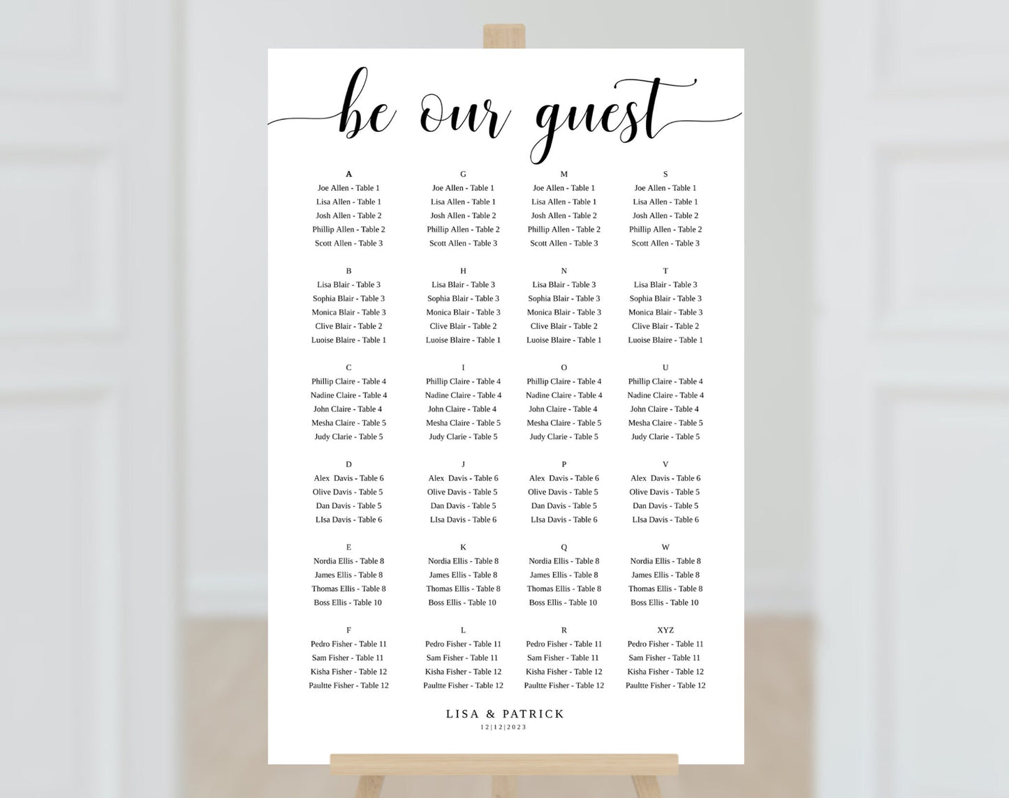 Alphabetical Seating Chart Template