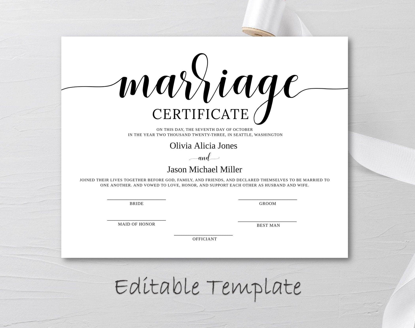 Marriage Certificate Editable Template - Digital Doc Inc