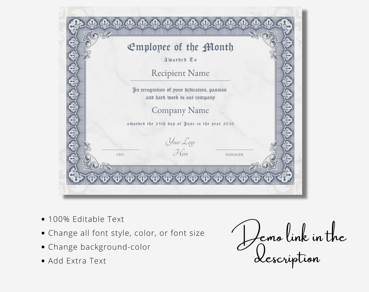 Employee of the Month Certificate - Digital Doc Inc