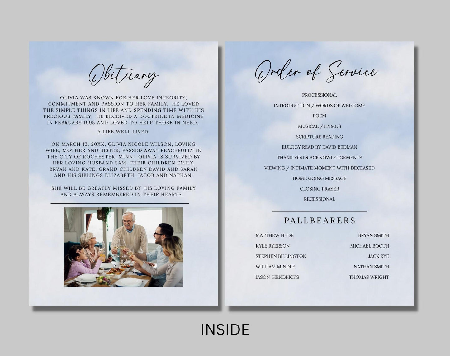 Blue Clouds Funeral Program Design - Digital Doc Inc