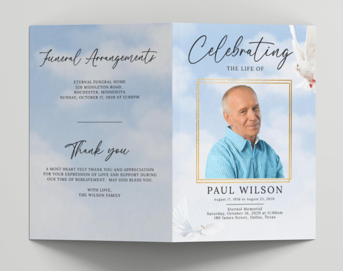 Blue Clouds Funeral Program Design - Digital Doc Inc
