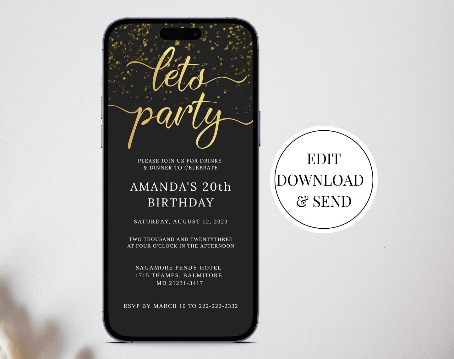 Black Gold Glitter WhatsApp Invitation Template - Digital Doc Inc