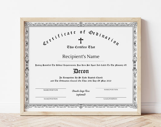 Certificate of Ordination Template - Digital Doc Inc