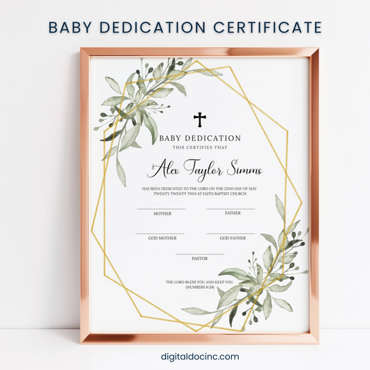 Baby dedication certificate design, Child Blessing Certificate - Digital Doc Inc