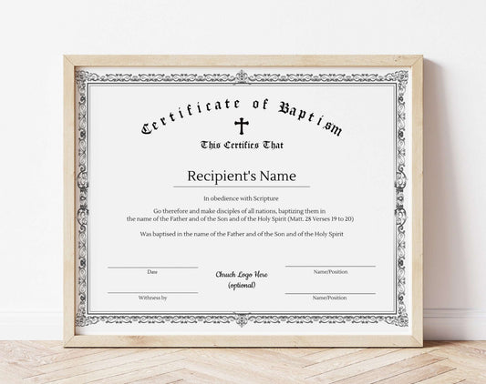 Editable Baptism Certificate Template - Digital Doc Inc